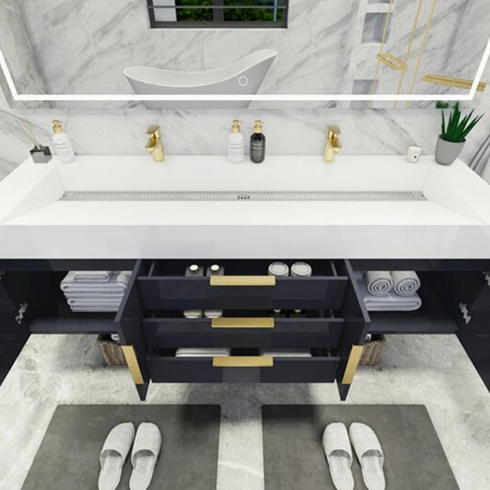 Blossom 72 In. Floating Double Sink Bathroom Vanity With Acrylic Sink Top & Aluminum Alloy Frame