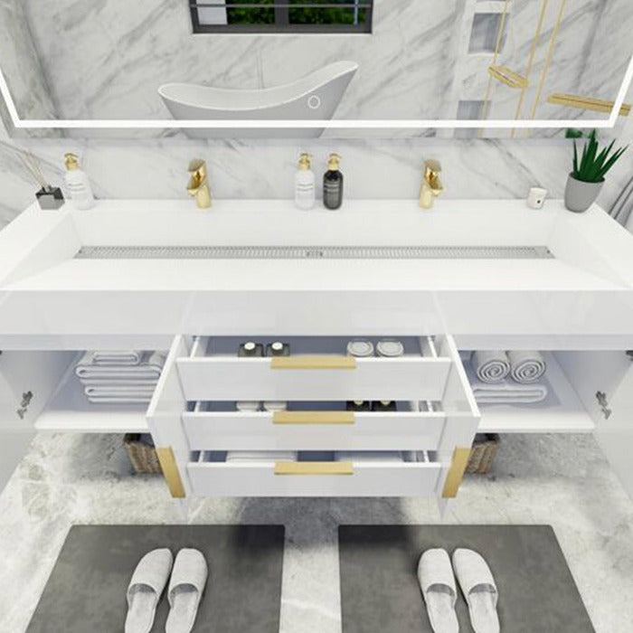 Blossom 72 In. Floating Double Sink Bathroom Vanity With Acrylic Sink Top & Aluminum Alloy Frame