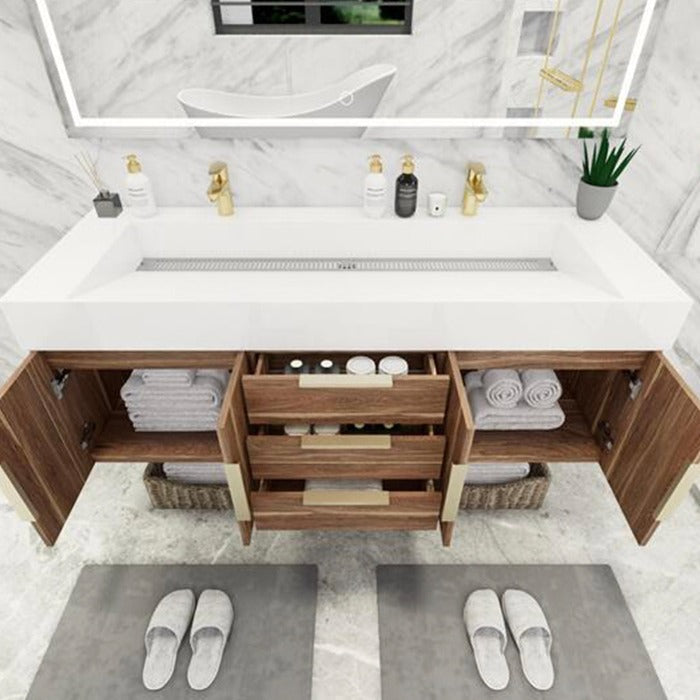 Blossom 60 In. Floating Double Sink Bathroom Vanity With Acrylic Sink Top, & Aluminum Alloy Frame