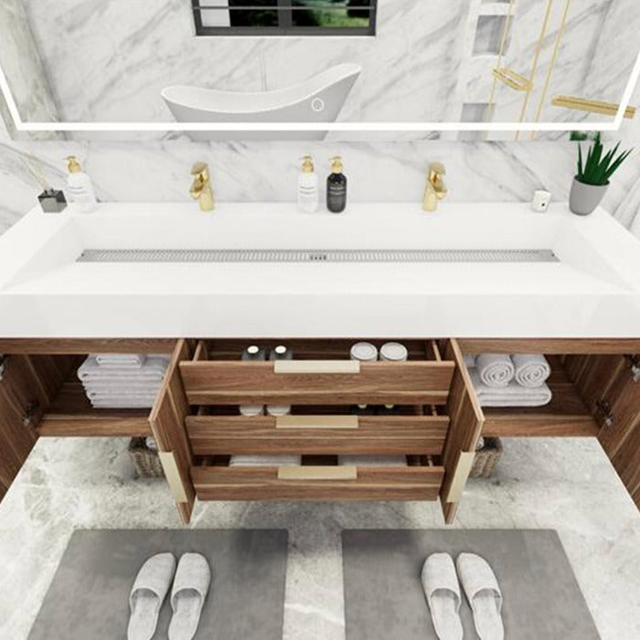 Blossom 72 In. Floating Double Sink Bathroom Vanity With Acrylic Sink Top & Aluminum Alloy Frame