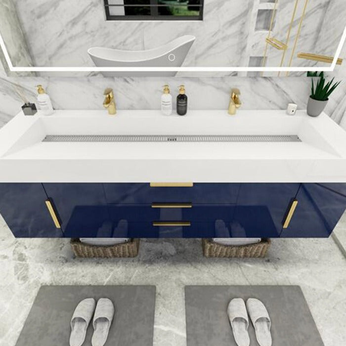 Blossom 72 In. Floating Double Sink Bathroom Vanity With Acrylic Sink Top & Aluminum Alloy Frame