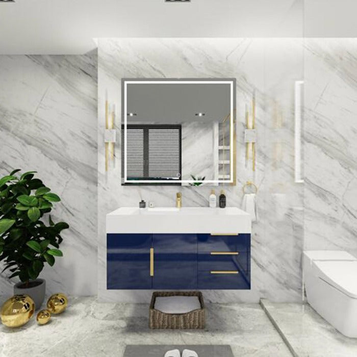 Blossom 42 In. Floating Single Sink Bathroom Vanity With Acrylic Sink Top, Right Side Drawers & Aluminum Alloy Frame