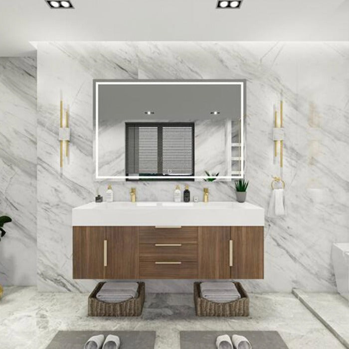 Blossom 60 In. Floating Double Sink Bathroom Vanity With Acrylic Sink Top, & Aluminum Alloy Frame