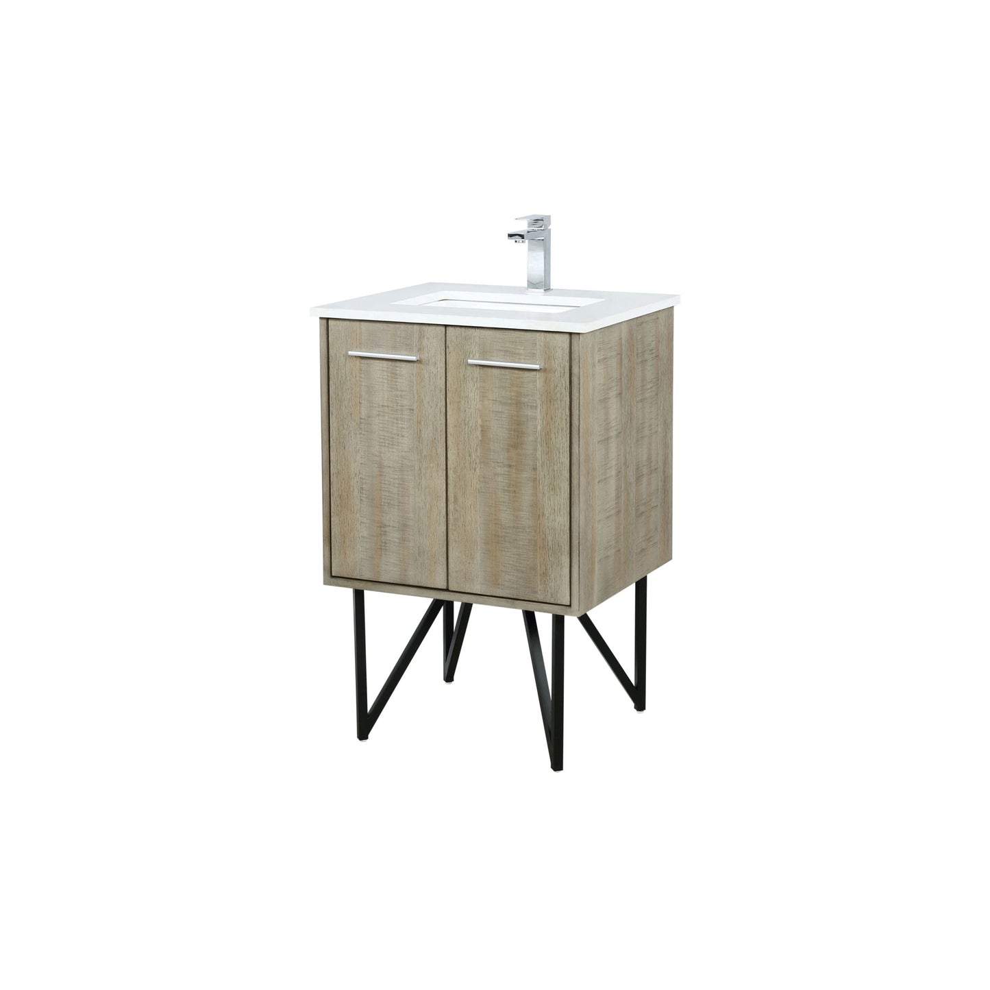 Lancy 24 in. Rustic Acacia  Freestanding Bathroom Vanity with White Quartz Top, White Square Sink, and Monte Chrome Faucet Set