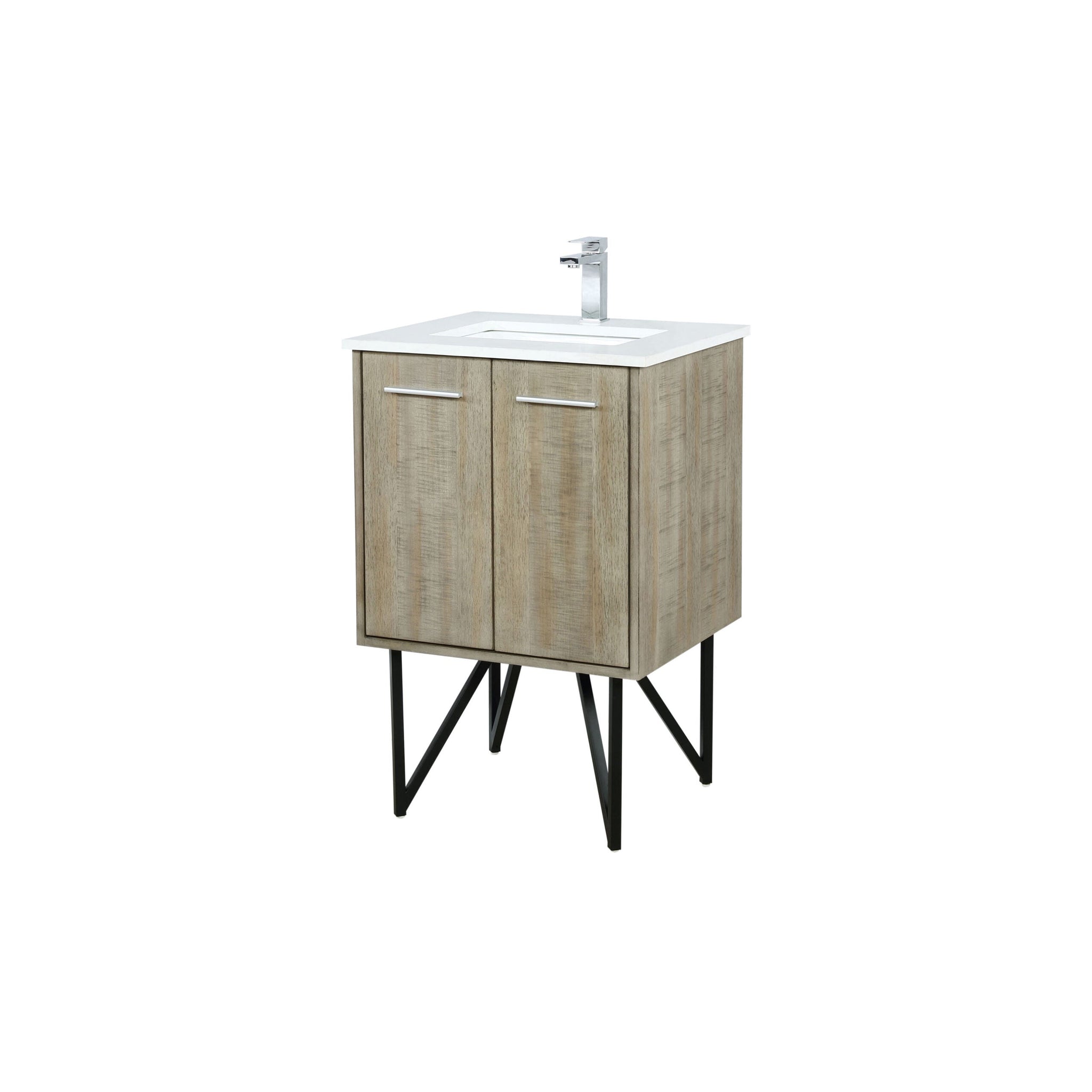 Lancy 24 in. Rustic Acacia  Freestanding Bathroom Vanity with White Quartz Top, White Square Sink, and Monte Chrome Faucet Set
