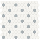 1 In Hexagon Canvas White W/ Insert Soho Cloud Blue Matte Glazed Porcelain Mosaic