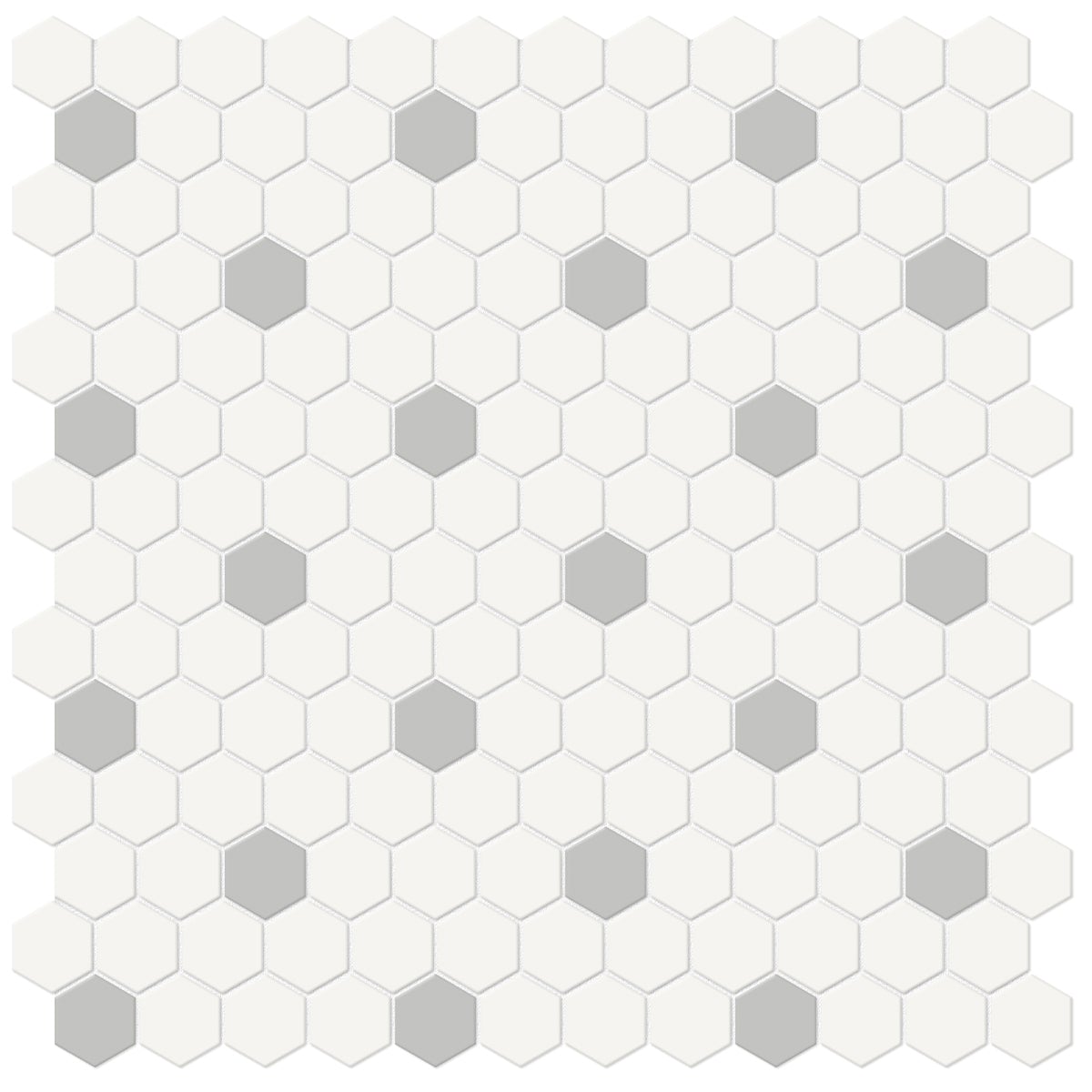 1 In Hexagon Canvas White W/ Insert Soho Loft Grey Matte Glazed Porcelain Mosaic