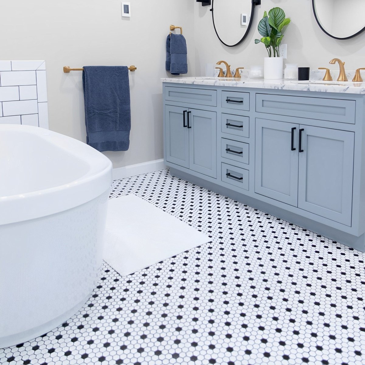 1 In Hexagon Canvas White W/ Insert Soho Retro Black Matte Glazed Porcelain Mosaic