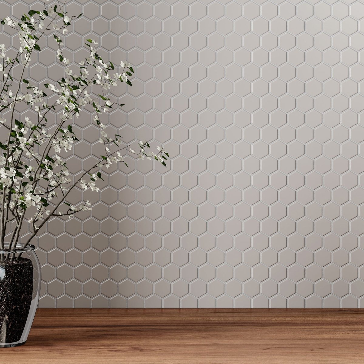 1 In Hexagon Soho Halo Grey Matte Glazed Porcelain Mosaic