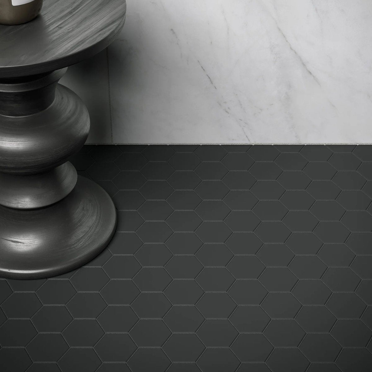 1 In Hexagon Soho Retro Black Matte Glazed Porcelain Mosaic