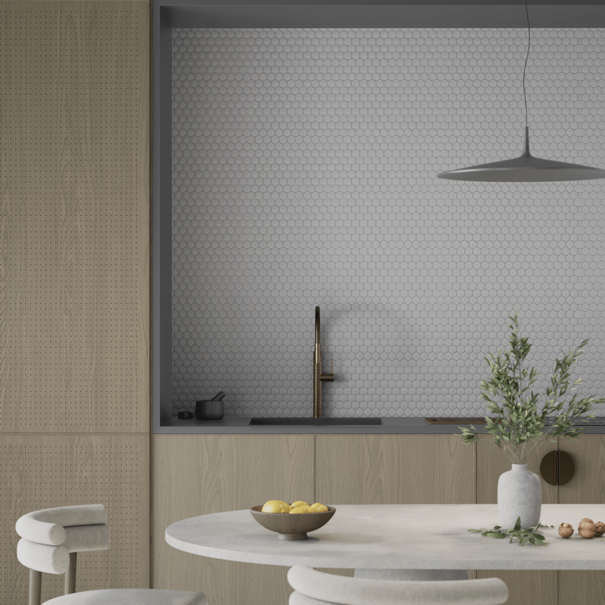 1 In Soho Loft Grey Hexagon Matte Glazed Porcelain Mosaic