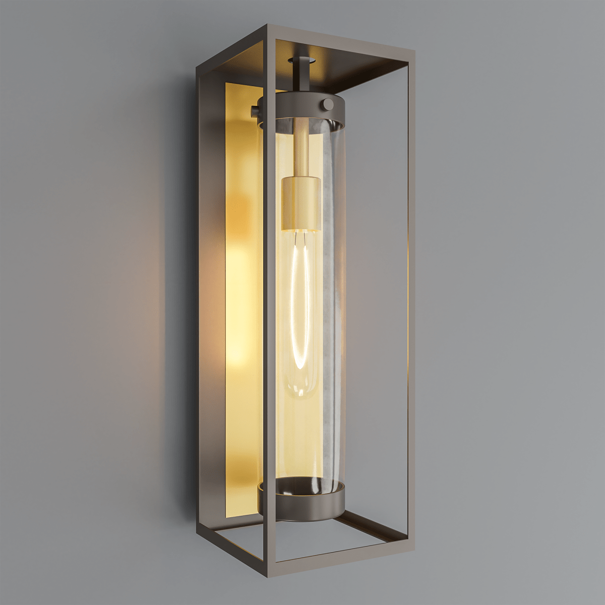 1-Light, 21-Inch Bronze Outdoor Rectangular Wall Light, E26 Socket 1X60W, Clear Glass, 21" H x 7" W, Extends 6" from the wall