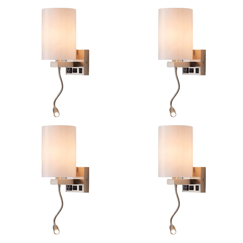 1-Light, Acrylic Shade Indoor Wall Sconce Light with 1 Switch, 1usb & 1outlet, Brushed Nickel Finish, Bedside Wall Lights w/ 1W LED Reading Lamp, for Bedroom Living Room Hotels
