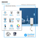 1-Light, Acrylic Shade Indoor Wall Sconce Light with 1 Switch, 1usb & 1outlet, Brushed Nickel Finish, Bedside Wall Lights w/ 1W LED Reading Lamp, for Bedroom Living Room Hotels