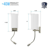 1-Light, Acrylic Shade Indoor Wall Sconce Light with 1 Switch, 1usb & 1outlet, Brushed Nickel Finish, Bedside Wall Lights w/ 1W LED Reading Lamp, for Bedroom Living Room Hotels