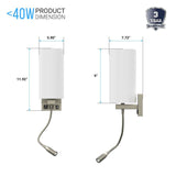 1-Light, Acrylic Shade Indoor Wall Sconce Light with 1 Switch, 1usb & 1outlet, Brushed Nickel Finish, Bedside Wall Lights w/ 1W LED Reading Lamp, for Bedroom Living Room Hotels