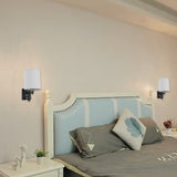 1-Light Bedside Wall Sconce Lighting with Adjustable LED Reading Light, Black Metal Finish w/ White Fabric Shade, W/ LED 1W 1USB, 2 Switchs &1 Outlet, for Bedroom Living Room Hotels