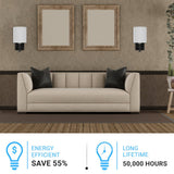 1-Light Bedside Wall Sconce Lighting with Adjustable LED Reading Light, Black Metal Finish w/ White Fabric Shade, W/ LED 1W 1USB, 2 Switchs &1 Outlet, for Bedroom Living Room Hotels