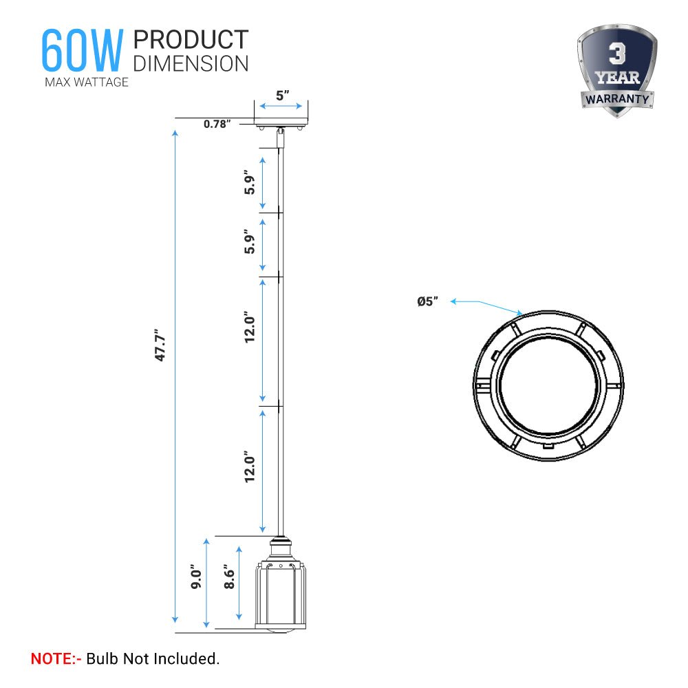 1-Light Birdcage Shape Pendant Light, Matte Black Finish, Clear Glass Shade, E26 Base, UL Listed