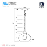 1-Light Clear Glass Pendant Lighting Fixture with Brushed Nickel Finish, E26 Base, UL Listed for Damp Location