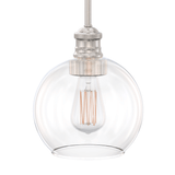 1-Light Clear Glass Pendant Lighting Fixture with Brushed Nickel Finish, E26 Base, UL Listed for Damp Location