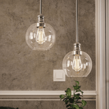 1-Light Clear Glass Pendant Lighting Fixture with Brushed Nickel Finish, E26 Base, UL Listed for Damp Location