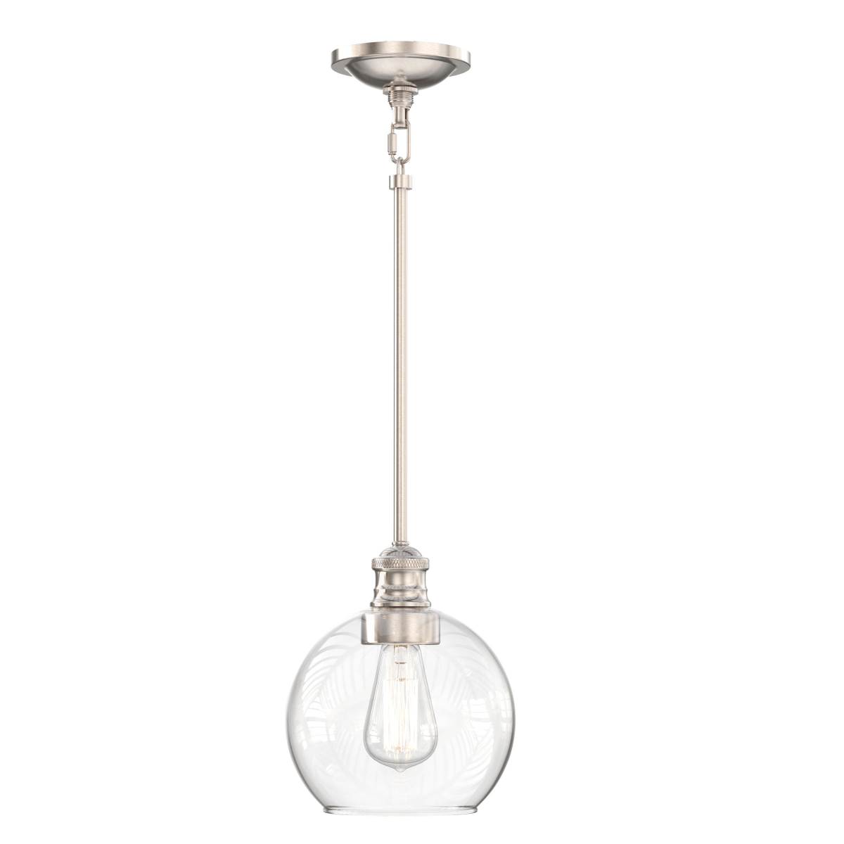 1-Light Clear Glass Pendant Lighting Fixture with Brushed Nickel Finish, E26 Base, UL Listed for Damp Location