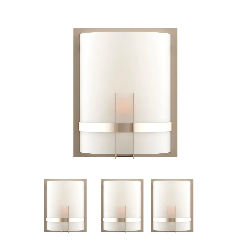 1-Light, Decorative ARC Wall Sconce Fixture, Brushed Nickel Finish with White glass shade, Dim: 9" W x 12"H x 5"E, Hallway Light Fixtures
