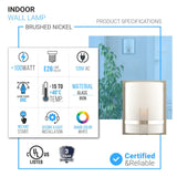 1-Light, Decorative ARC Wall Sconce Fixture, Brushed Nickel Finish with White glass shade, Dim: 9" W x 12"H x 5"E, Hallway Light Fixtures