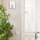 1-Light, Decorative ARC Wall Sconce Fixture, Brushed Nickel Finish with White glass shade, Dim: 9" W x 12"H x 5"E, Hallway Light Fixtures