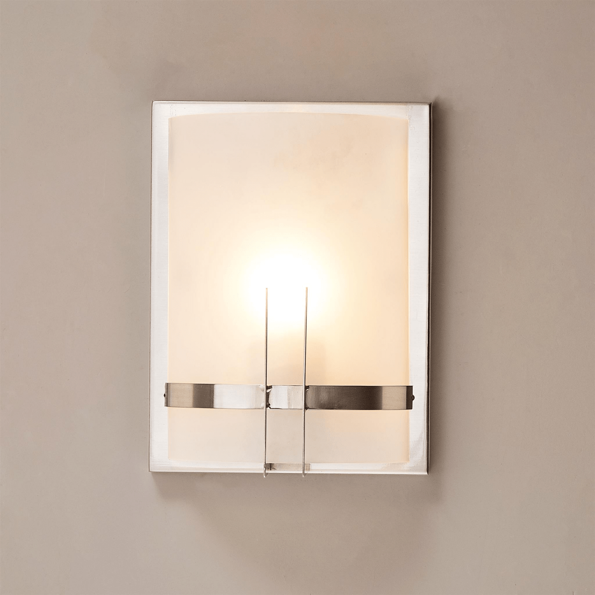 1-Light, Decorative ARC Wall Sconce Fixture, Brushed Nickel Finish with White glass shade, Dim: 9" W x 12"H x 5"E, Hallway Light Fixtures