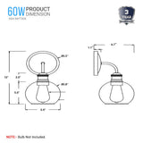 1-Light Dome Shape Wall Sconce Light with Clear Glass, Brushed Nickel Finish, E26 Base, UL Listed for Damp Location, 3 Years Warranty