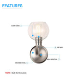 1-Light Dome Shape Wall Sconce Light with Clear Glass, Brushed Nickel Finish, E26 Base, UL Listed for Damp Location, 3 Years Warranty