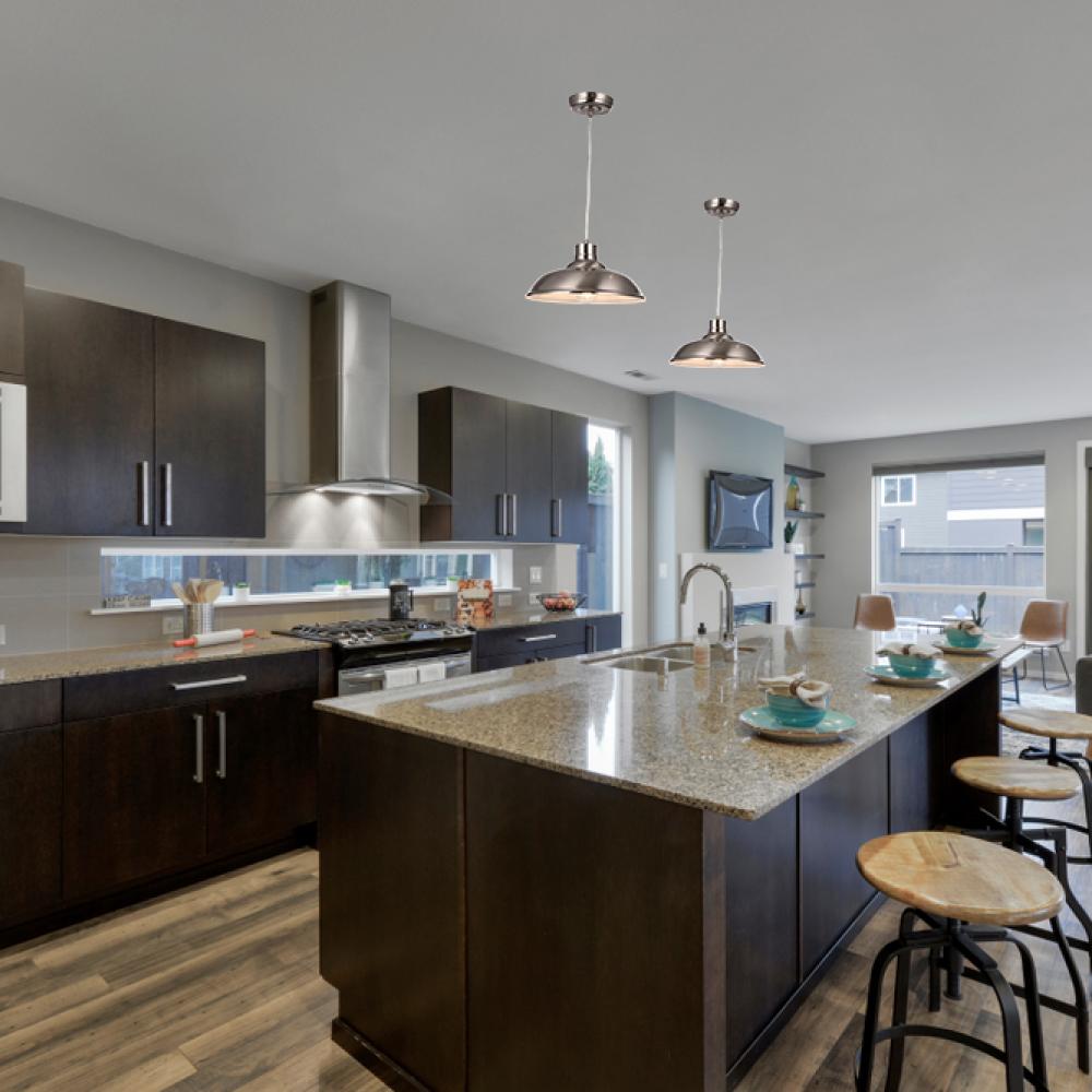 1-Light Industrial Style Pendant Light Fixture, Trumpet Shape, E26 Base, Brushed Nickel Finish, UL Listed