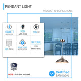 1-Light Industrial Style Pendant Light Fixture, Trumpet Shape, E26 Base, Brushed Nickel Finish, UL Listed