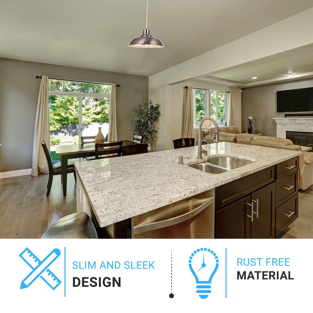 1-Light Industrial Style Pendant Light Fixture, Trumpet Shape, E26 Base, Brushed Nickel Finish, UL Listed