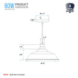 1-Light Industrial Style Pendant Light Fixture, Trumpet Shape, E26 Base, Brushed Nickel Finish, UL Listed