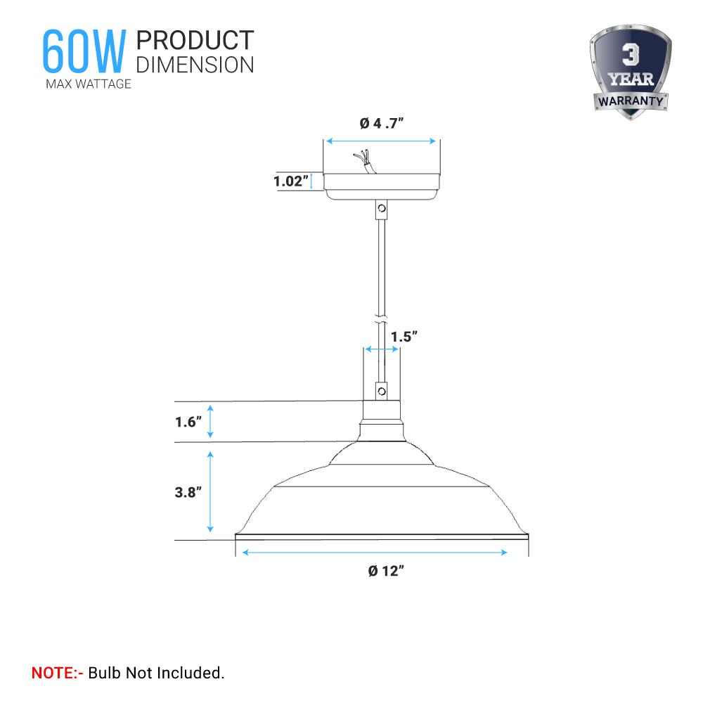1-Light Industrial Style Pendant Light Fixture, Trumpet Shape, E26 Base, Brushed Nickel Finish, UL Listed