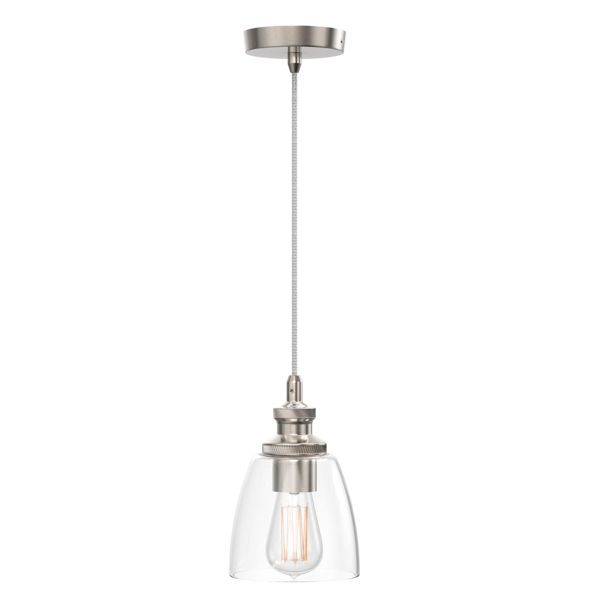 1-Light Island Pendant Light, Brushed Nickel Finish with Clear Glass Shade – E26 Base, UL Listed