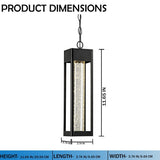1-Light LED Integrated Black Outdoor Ceiling Light, 11W 3CCT, Bubble Glass, Pendant - 3.74"L x 3.74"W x 11.65"H