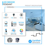 1-Light, LED Linear Chandelier Light Fixture In Matte black Body Finish, 23W, 3000K, 1150LM Dimmable, 39.4''×1.3''×71'' (Dimension)