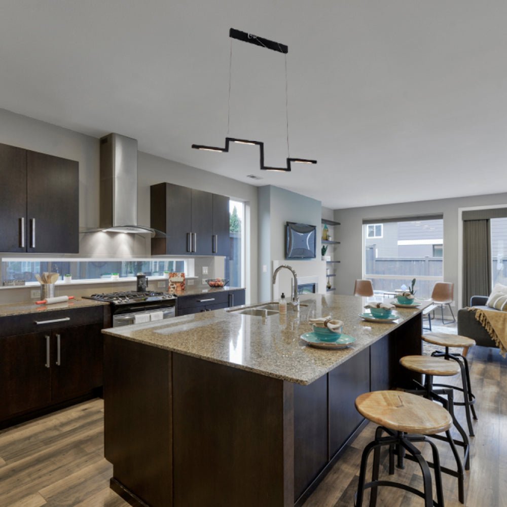 1-Light, LED Linear Chandelier Light Fixture In Matte black Body Finish, 23W, 3000K, 1150LM Dimmable, 39.4''×1.3''×71'' (Dimension)