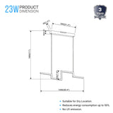 1-Light, LED Linear Chandelier Light Fixture In Matte black Body Finish, 23W, 3000K, 1150LM Dimmable, 39.4''×1.3''×71'' (Dimension)