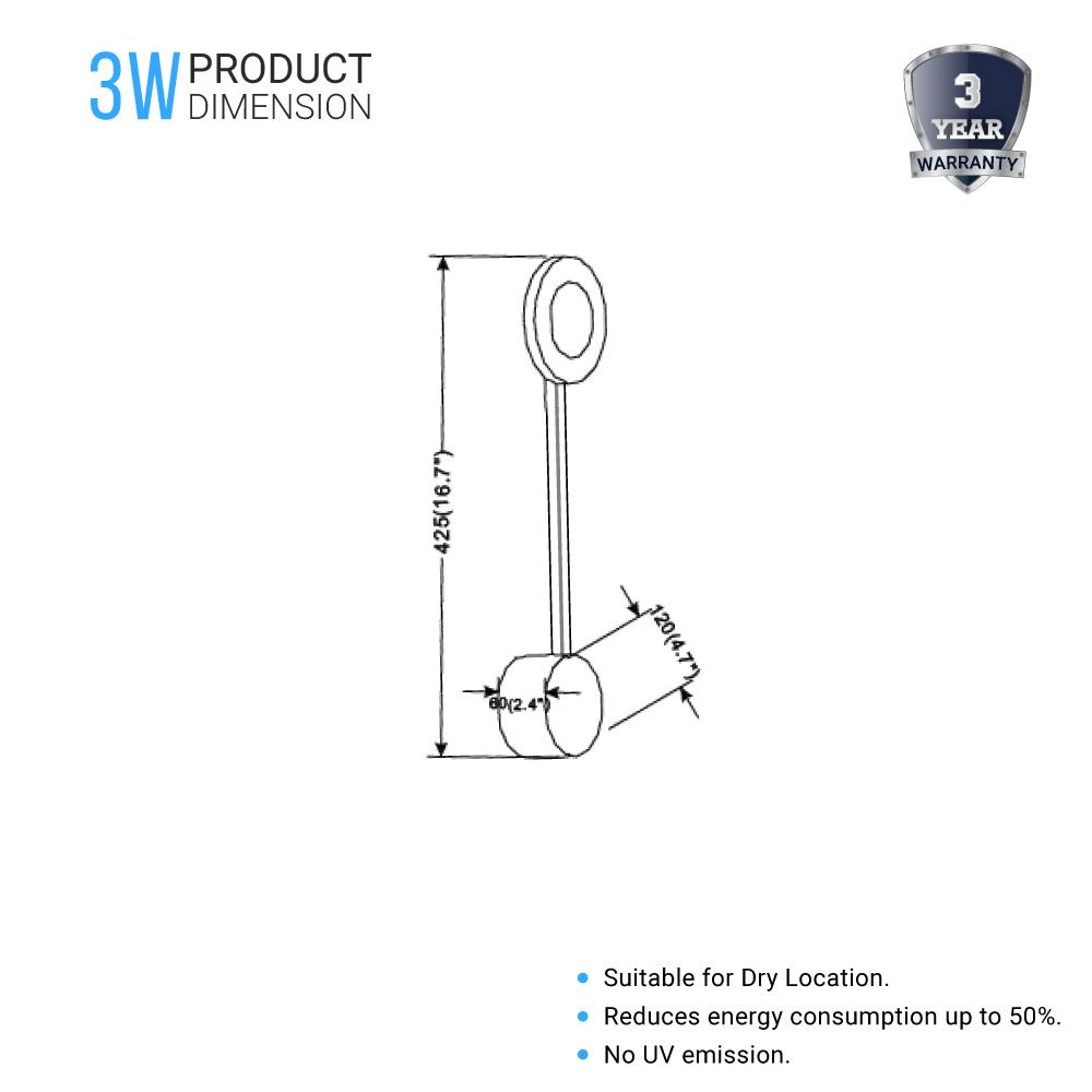 1-Light, LED Wall Sconce Light 3W, 3000K, 150LM, Integrated LED Light Combination, 120V Dimmable, Black Matte Body Finish