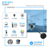 1-Light, LED Wall Sconce Light 3W, 3000K, 150LM, Integrated LED Light Combination, 120V Dimmable, Black Matte Body Finish