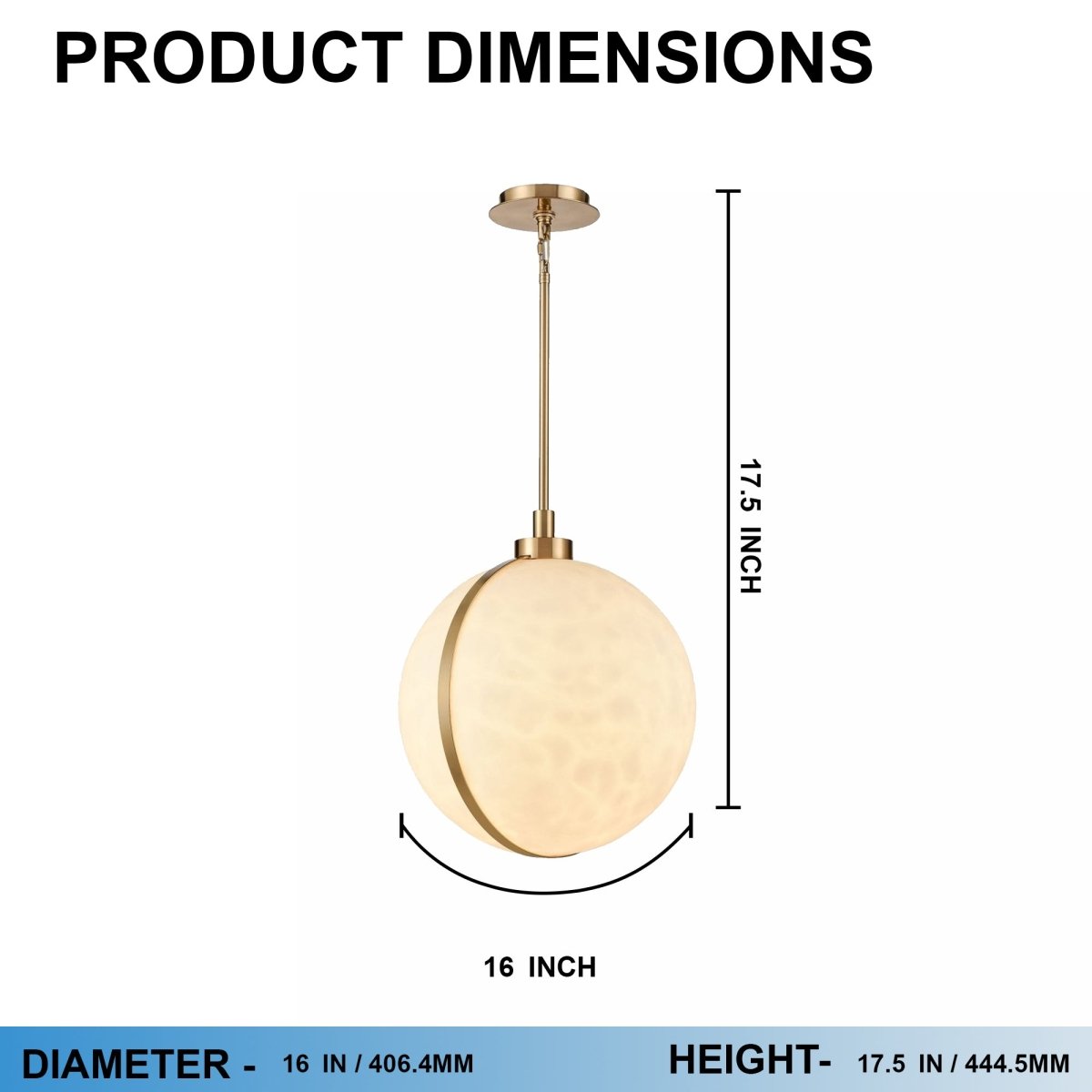 1 Light Mini Pendant Brass finish Hardware with Faux Alabaster, Pendant Lighting, E26 Base - 16”D x 17.5“H
