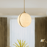 1 Light Mini Pendant Brass finish Hardware with Faux Alabaster, Pendant Lighting, E26 Base - 16”D x 17.5“H