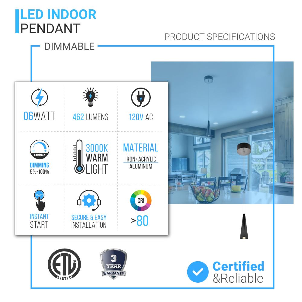 1-Light, Modern LED Three Dimensional Triangle Geometric Chandeliers, 6W, 3000K, 462LM, Dimmable