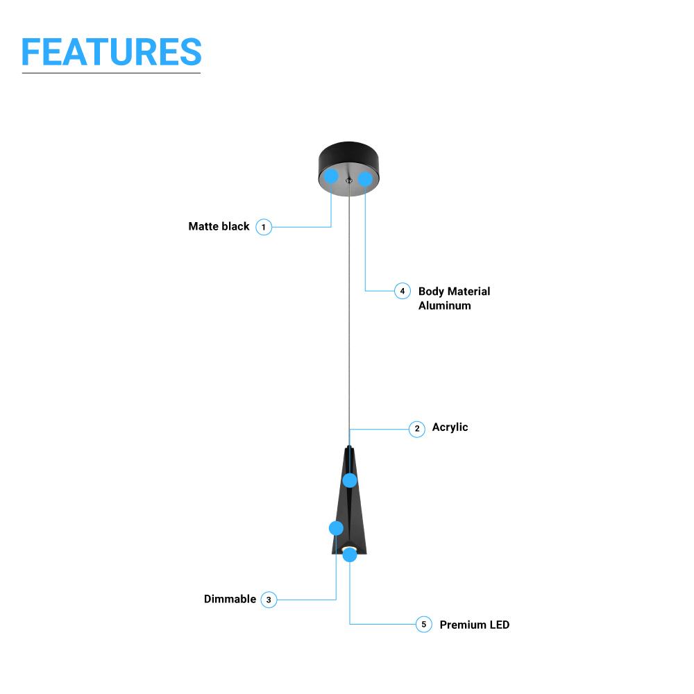 1-Light, Modern LED Three Dimensional Triangle Geometric Chandeliers, 6W, 3000K, 462LM, Dimmable
