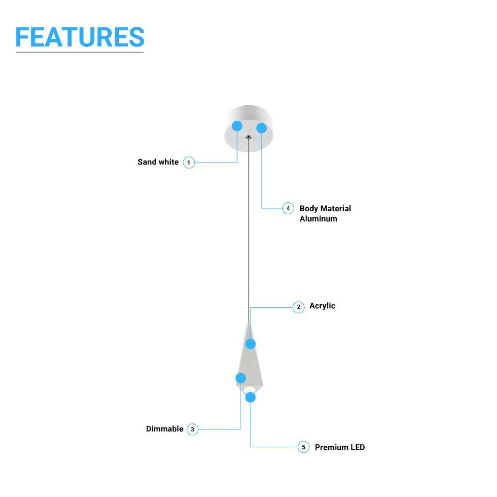 1-Light, Modern LED Three Dimensional Triangle Geometric Chandeliers, 6W, 3000K, 462LM, Dimmable